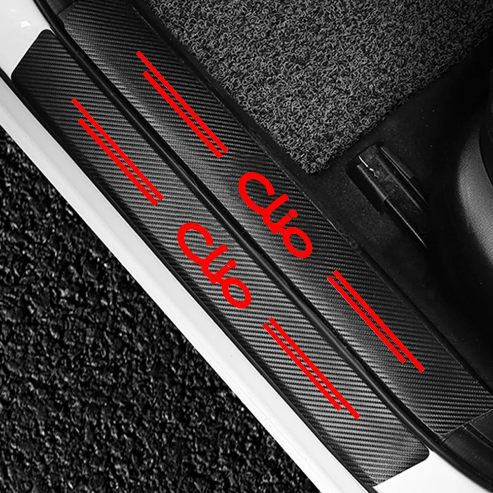 

4PCS For Renault Clio 2 3 4 5 MK2 MK3 MK4 MK5 Sport RS Line Navi Hybrid 1998-2021 Car Door Sill Scuff Plate Carbon Fiber Sticker