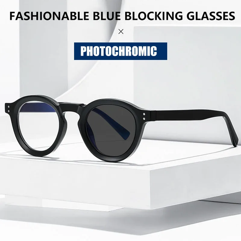 

Retro TR90 Round Frame Photochromic Myopia Glasses Anti Blue Ray Men Optical Prescription Reading Glasses Women Computer Goggles