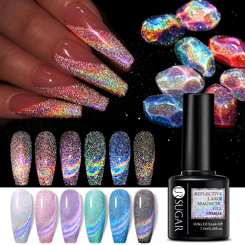 UR SUGAR 7.5ml Reflective Cat Magnetic Gel Polish Semi Permanent Glitter Spring Summer Soak Off UV Led Nail Art Varnish |