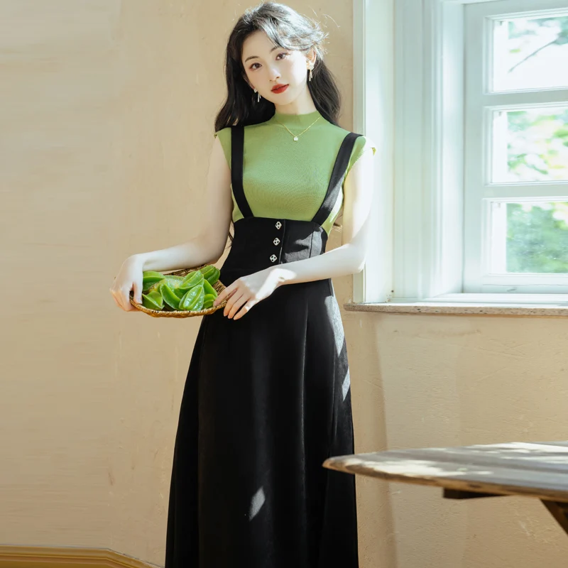 Женское трикотажное платье-свитер без рукавов в Корейском стиле