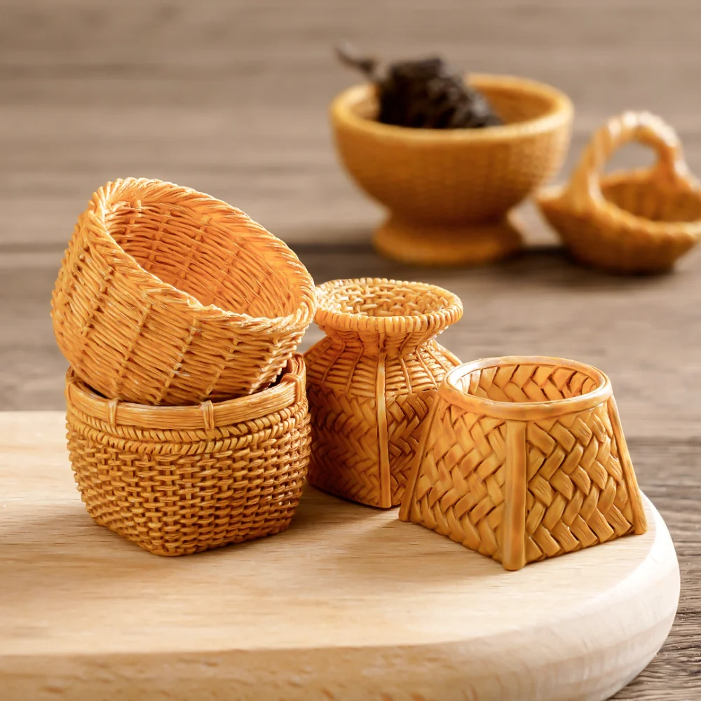 Фото 1 шт. мини-имитация корзины из ротанга, модель DIY, креативный кукольный домик, магазин десертов, еда, овощные украшения, ремесло, украшение для кухни №4