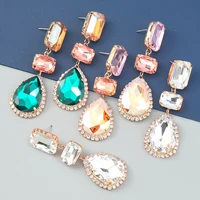 fashion geometric glass rhinestone earrings women shiny exaggerated dangle earrings wedding party jewelry accessories