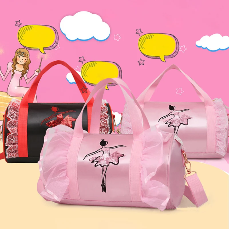 

Latin Ballet Dance Bag Ruffle Pink Barrels Shoulder Bag Yoga Handbag Girls New Children's Dance Bag for School