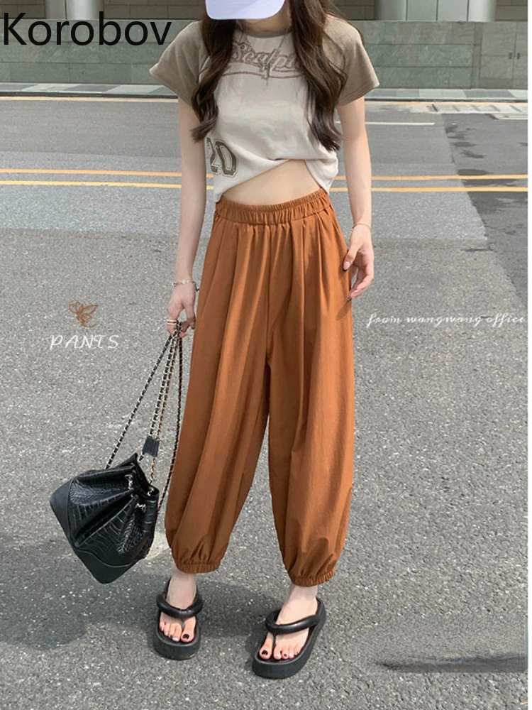 

Korobov Vintage Solid Wide Leg Pants Leisure Female High Waist Straight Roupas Femininas Korean Fashion Pantalones De Mujer