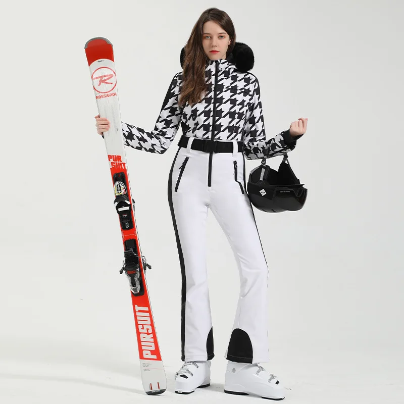 2023 спортивные цельные лыжные комбинезоны с меховым капюшоном женские зимние костюмы уличные горные женские комбинезоны ветрозащитная одежда для сноуборда