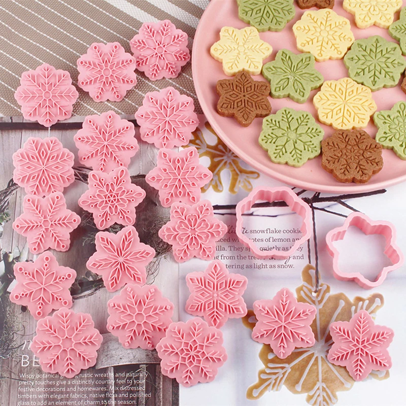 

9Pcs/Set Christmas Snowflake Shape Cookie Cutters Mould 3D Plastic Biscuit Cookie Stamp Cake Kitchen Baking Bakeware Mold