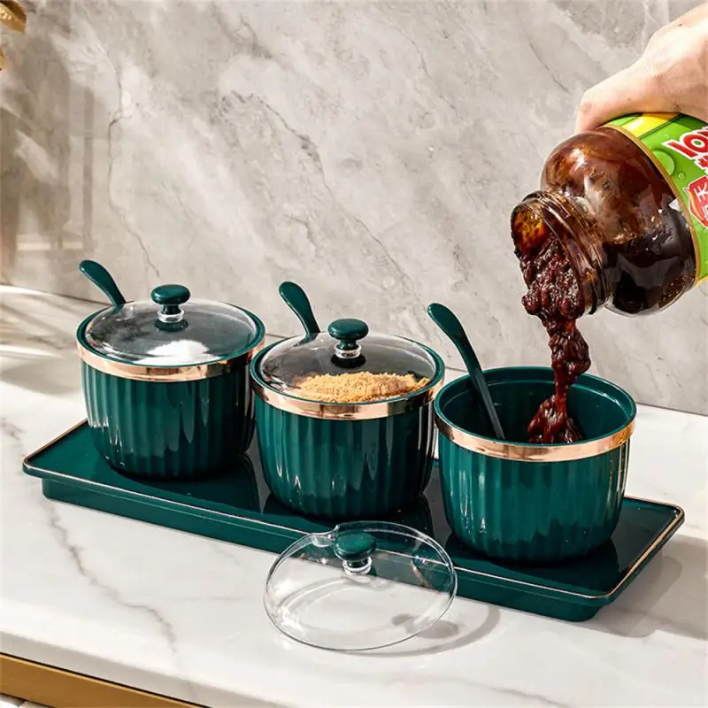 Condiment Salt Container Sesame Bottle With Lid Seasoning Box Pepper Sugar Bowl Spice Shaker Storage Jars Kitchen Gadget