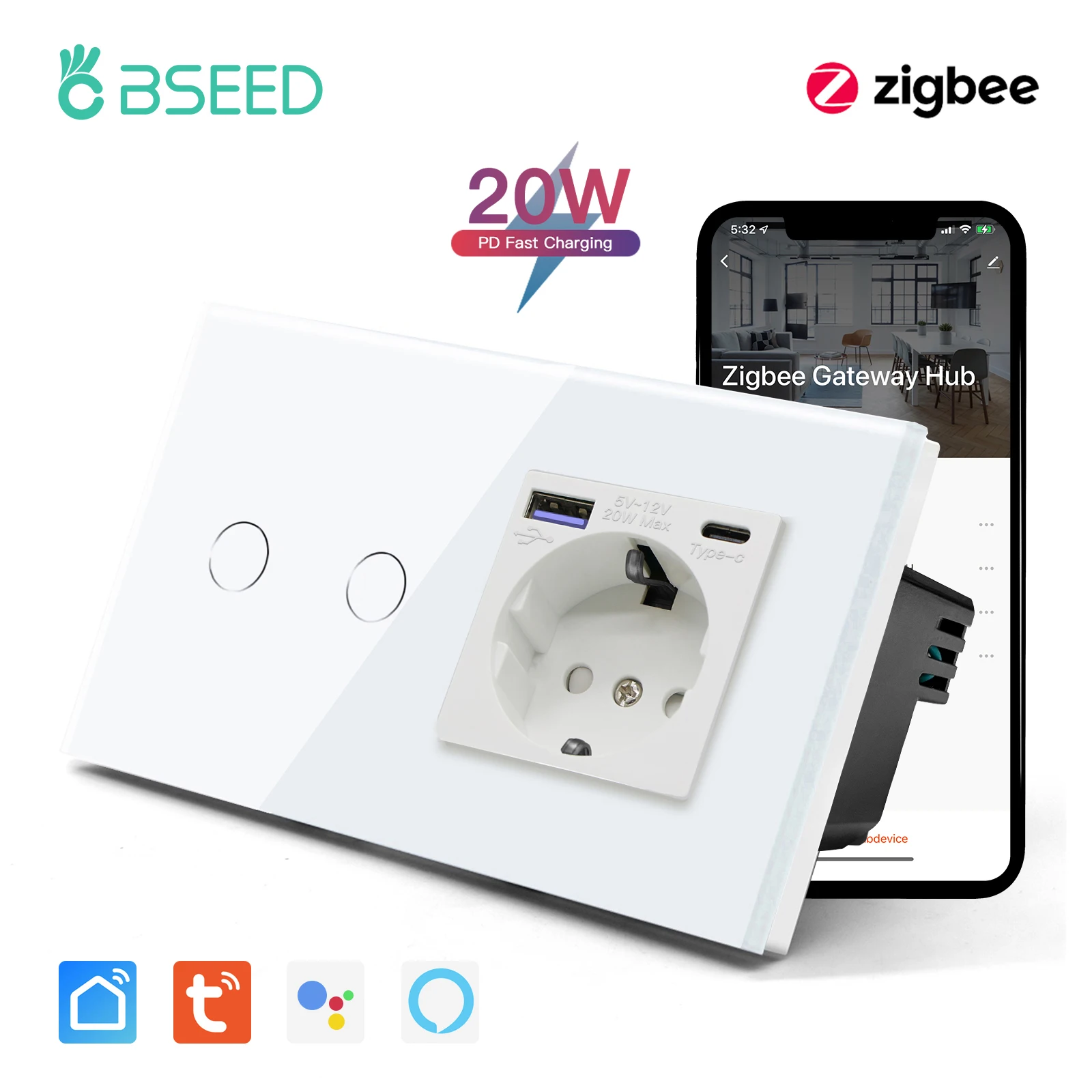 

Настенные сенсорные выключатели BSEED Zigbee 1/2/3 клавиши белые