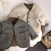 childrens baby 2022 autumn and winter thick warm jacket boys and girls double sided plaid fur korean coat