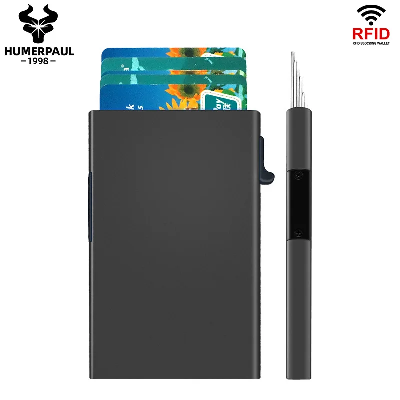 Антиблокирующий держатель для кредитных карт, алюминиевый выдвижной держатель для карт, компактный короткий Футляр для карт с RFID-защитой