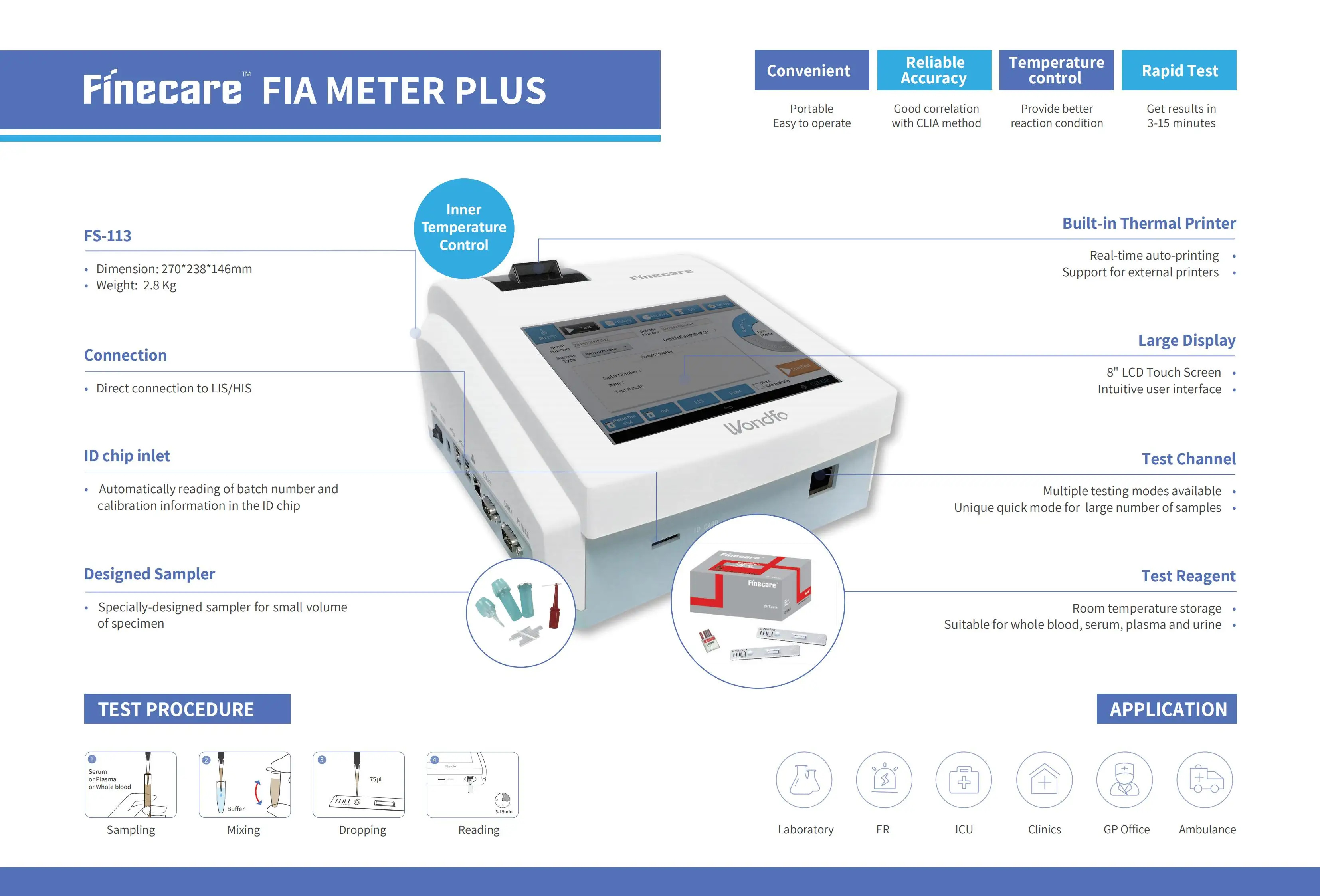 Анализатор гормонов Finecare FS-113, иммуноферментный анализатор Wondfo Finecare, тест-набор Finecare HCG, анализатор HbA1c FS-114, тест на фертильность (art.: 3920daed07732) - 3920daed07732