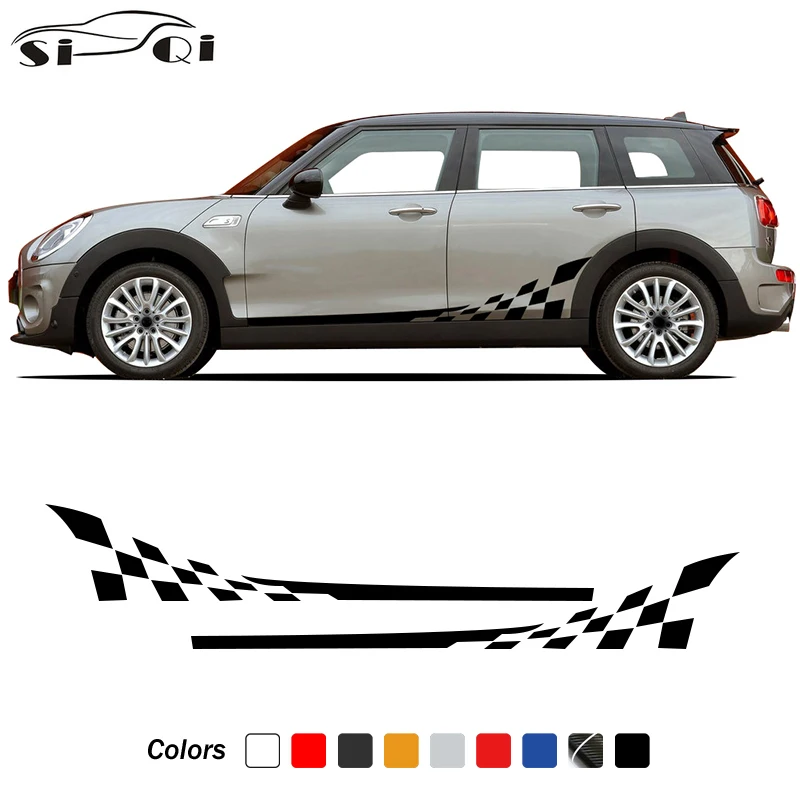 

2 Pcs Car Door Side Stripes Sticker Checkered Skirt Body Graphics Decal For MINI Cooper Clubman F54 R55 One S JCW Accessories