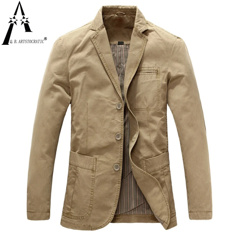 Spring Autumn Business Men's 100% Pure Cotton Casual Suit Coat Male Masculino Solid Jackets Outwear New Military Jacket Blazers
