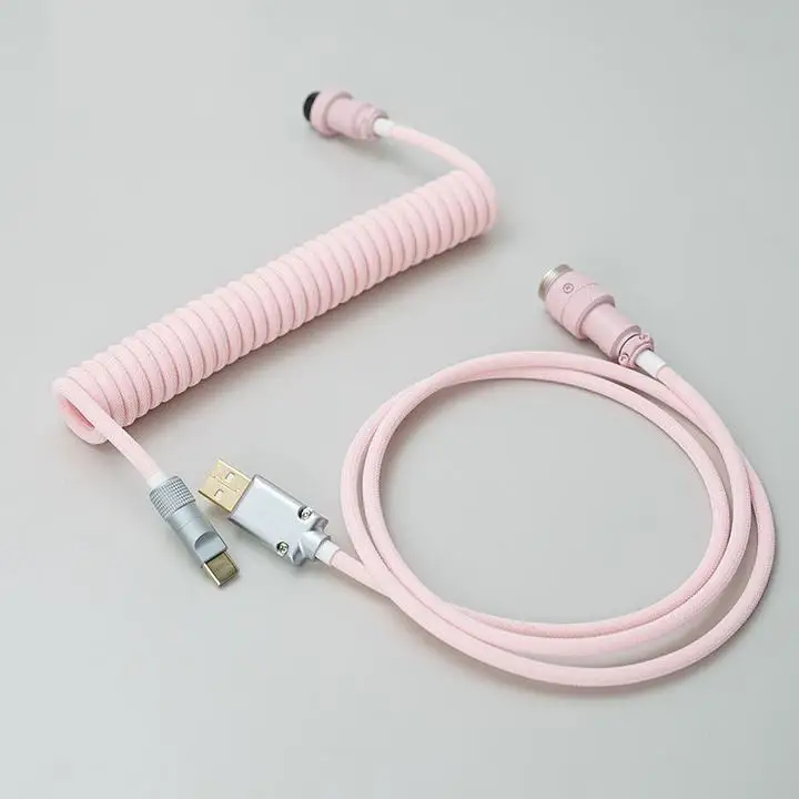 

YUNZII Custom Coiled Aviator USB Cable for Type-C Mechanical Gaming Keyboard-Rose Pink