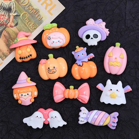 10 шт., Хэллоуин, мультяшная смола, милая тыквенная голова, летучая мышь, призрак, плоское дно, альбом для вырезок, ювелирные изделия своими руками, заколки для волос, орнамент, аксессуары A110