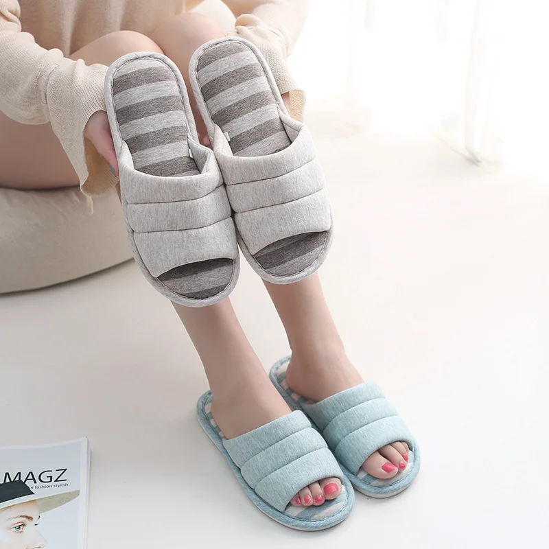 Women Home Slippers Indoor Breathable Flax Slipper Spring Summer Shoes Women Non-slip Bedroom Shoes Couple Cotton Slippers Men