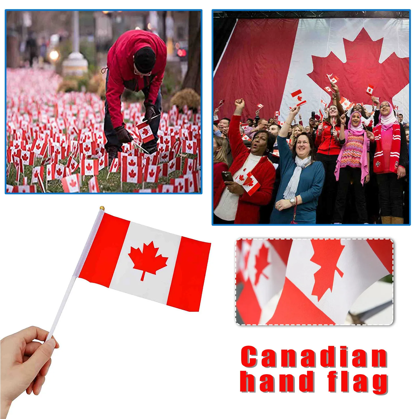 

50pcs Hand Shake Canadian Stick Flag Canadian Flag Hand Waving Home Decorations Small Banner Flag Canadian National Flags