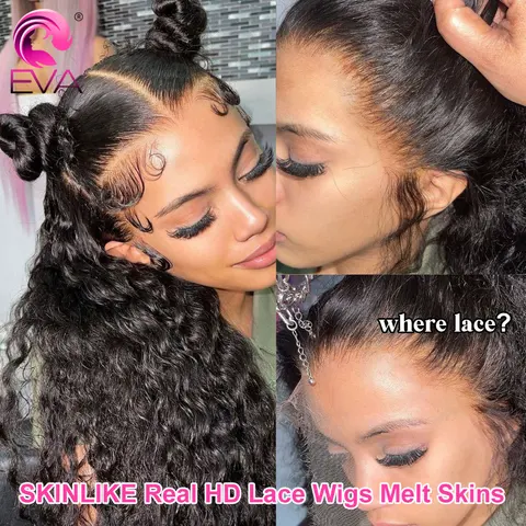 Eva Hair Glueless Curly Lace Front Wig with Frontal Snapchat Deep Wave Insertions 13x6 HD Длинные бразильские парики из челов...