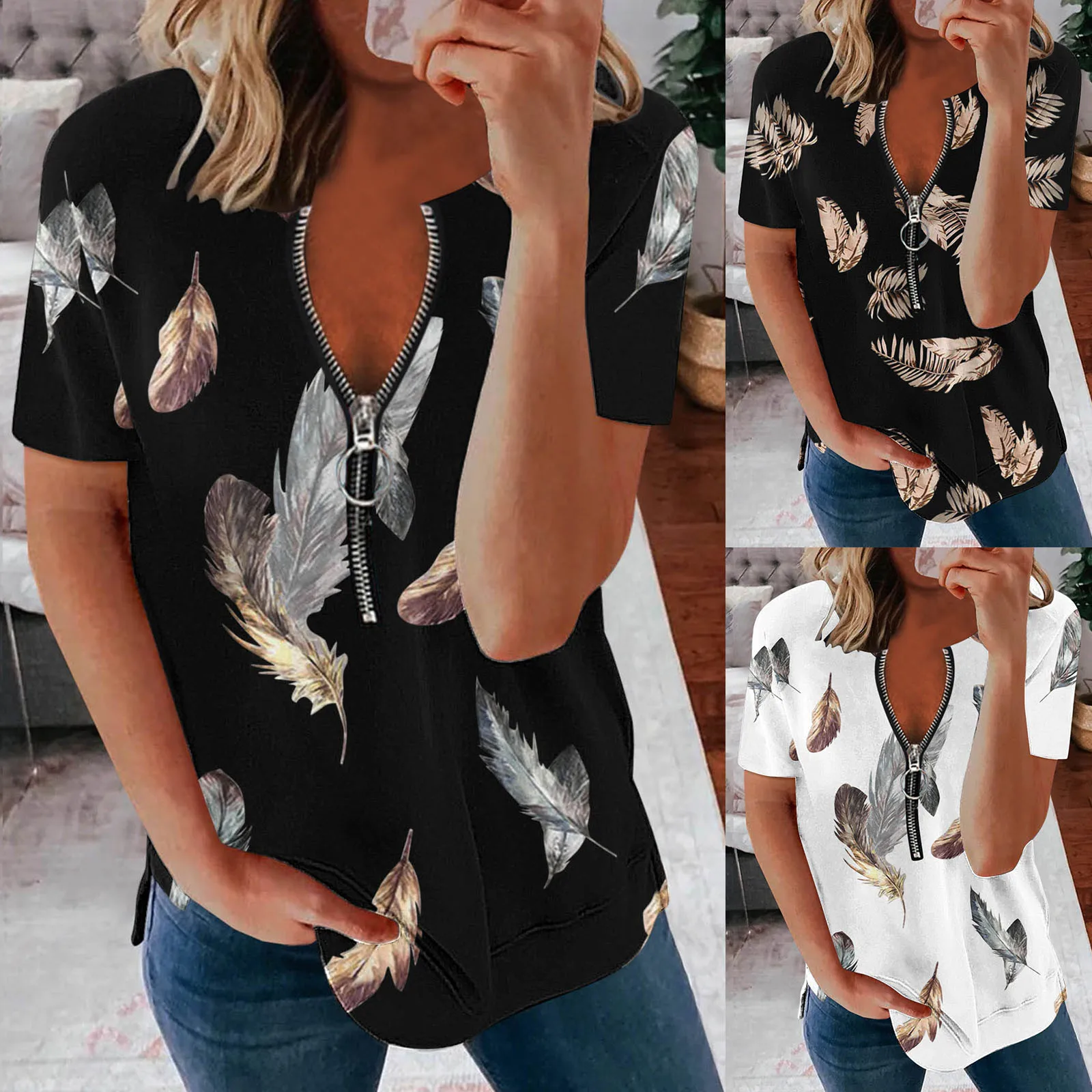 

Блузка женская с V-образным вырезом и коротким рукавом