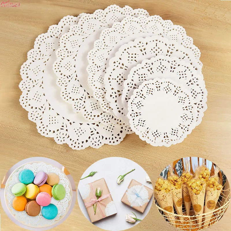 

100pcs Multi Sizs Round Paper Lace Vintage Coasters Table Doilies White Decorative Placemats Paper Mats Wedding Craft Decor