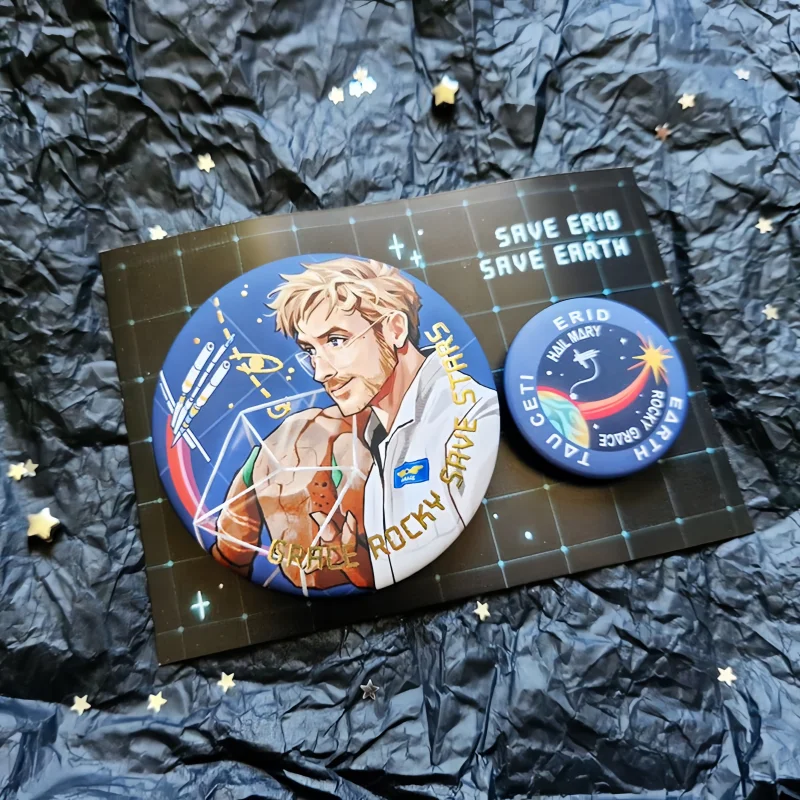 Фото Набор значков Project Hail Mary Mission: «Спасите Эрида, спасите Землю», 2 шт., круглые значки, аниме-персонажи, космическая фантастика, мерч по книгам, подарок для фанатов №1