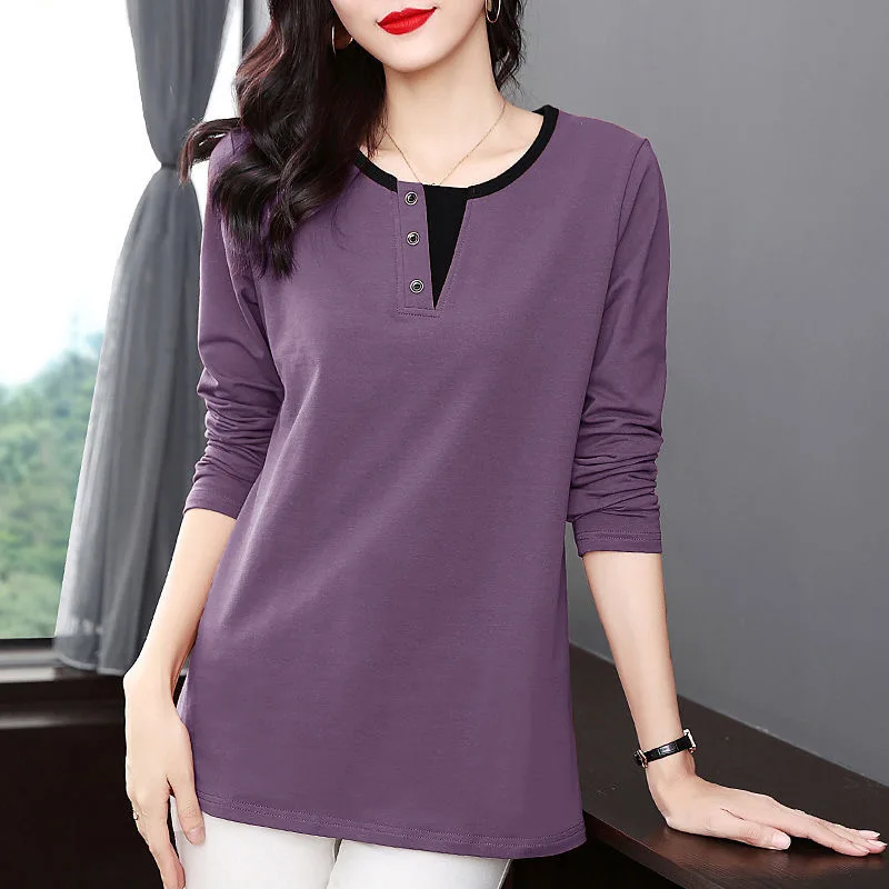 2022 Spring New Fashion T Shirt Woman O Neck Long Sleeve T-shirt Woman Korean Style Shirt Women Shirts