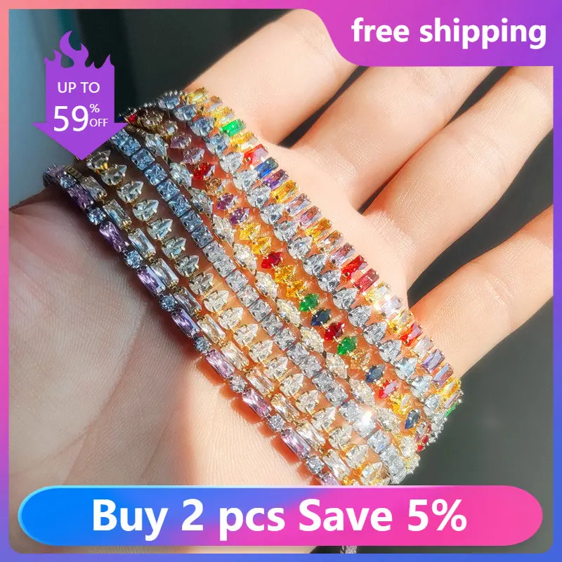 

Fashion Rectangle Zirconia Crystal Tennis Adjustable Bracelets for Women Girl Gold Silver Color Box Chain Bracelet Party Jewelry