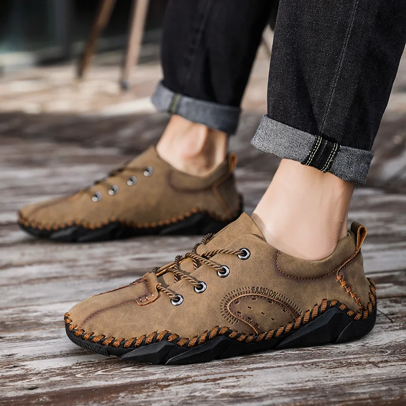 

Men Casual Shoes Genuine Leather Outdoor Walking Fashion Male Leisure Vacation Driving Shoes Men Shoes Flats Trekking Footwear