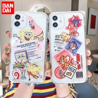 bandai funny label spongebob and tom and jerry clear silicon phone case for iphone xr xs max 8 plus 11 12 13 pro max cover