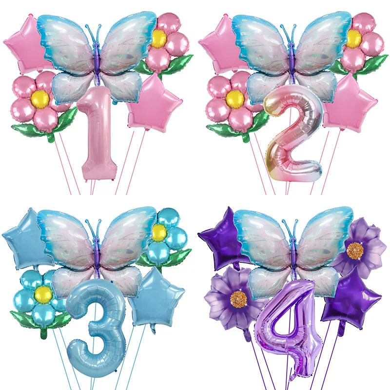 

40inch Butterfly Foil Number Balloon Sets Pink Blue Sunflower Baby Shower Decor Ballon Birthday Wedding Party Globos Supplies