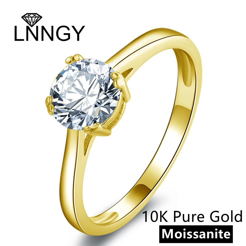 

Lnngy 10K Pure Gold Solitaire Rings Certified 6.5mm 1.0CT Moissanite Engagement Ring For Women Brilliant Lab Diamonds Jewelry
