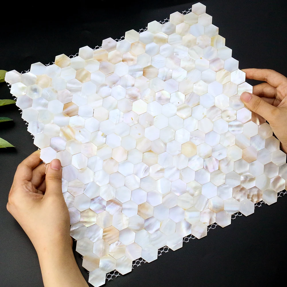 

Hexagonal Natural Shell Stitching Mosaic Tile Sticker Home Wall Kitchen Bathroom DIY Decoration Accessories