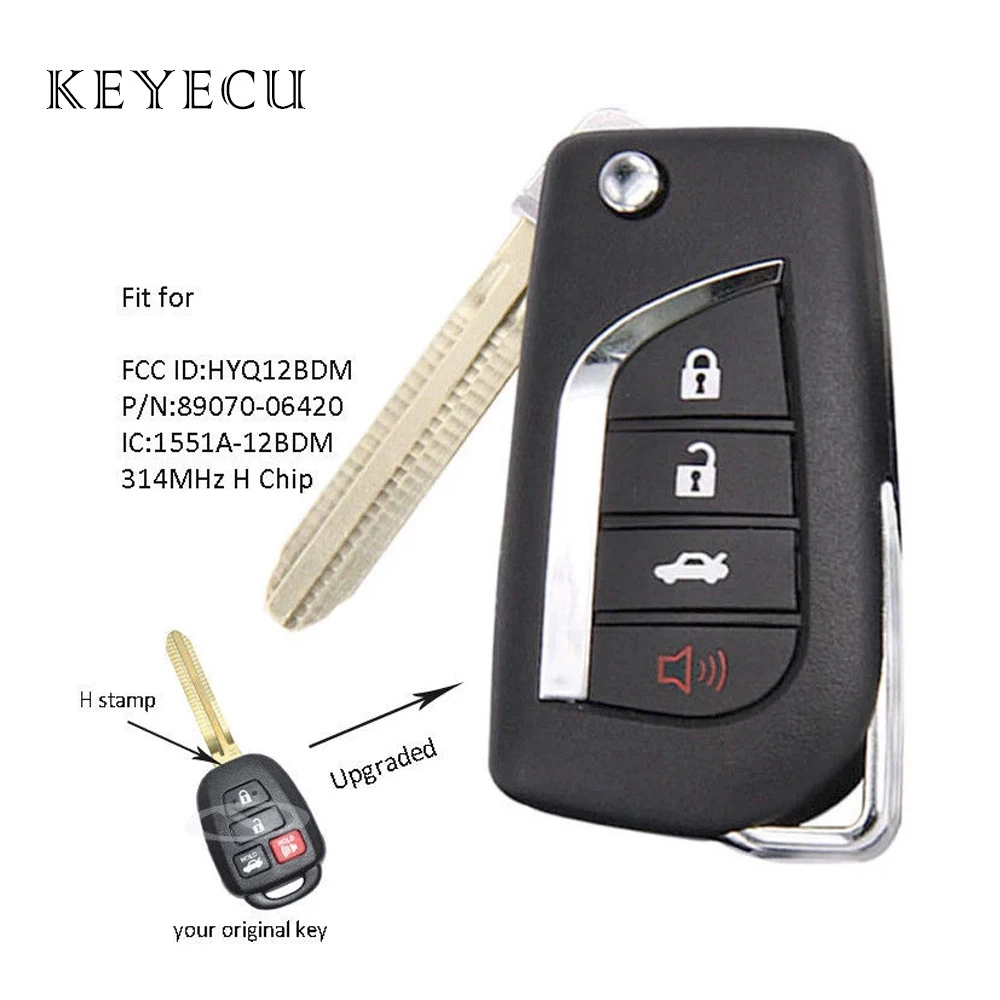 

Keyecu Upgraded Remote Key Fob 3+1 Button 314MHz H Chip for Toyota RAV4 Corolla Camry 2014 2015 2016, FCC: HYQ12BDM