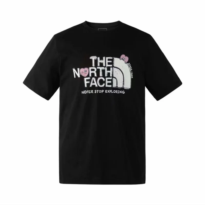 Фото Футболка унисекс THE NORTH FACE с принтом в форме сердца, в американском ретро-стиле, с круглым вырезом, коротким рукавом, для активного отдыха и повседневной носки №2