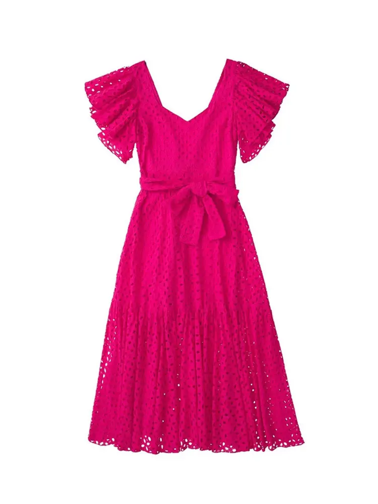 Женский пляжный сарафан средней длины элегантное розовое платье-трапеция с