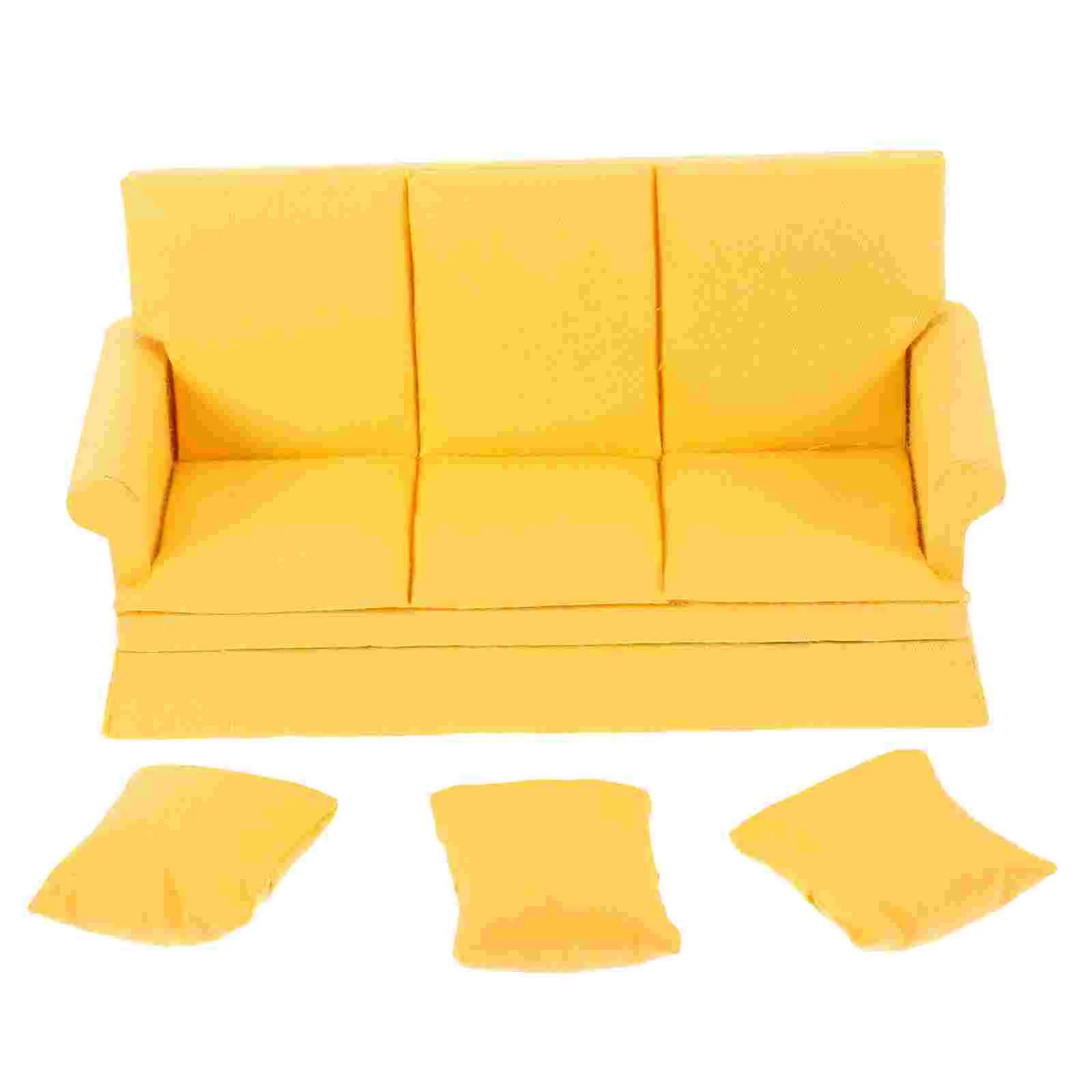 

1 Set House Mini Sofa Model Miniature Sofa Furniture Prop with Pillow House Accessories