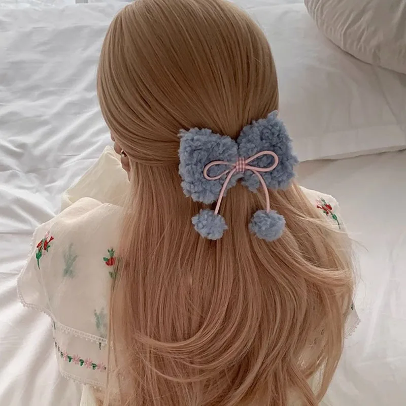 

Fashions Cute Plush Coloured Big Bow Hair Clips Trendy Girls pom-pom Tassels Hairpins Women Headwear Hair Accessories Gifts