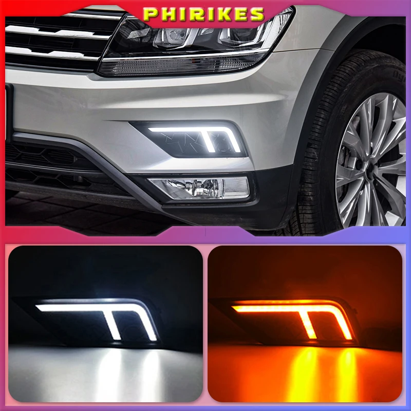 

1 пара автомобисветильник фар для Volkswagen VW Tiguan 2017 2018 2019 DRL дневные ходовые огни с желтым указателем поворота противотуманная фара
