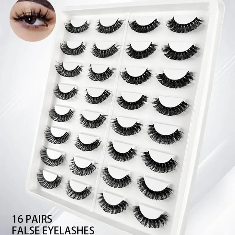16 Pairs Full Strip Lashes Thick False Eyelashes Natural Long Thick Soft Eye Lashes For Women Y2k Cosplay Makeup Free Shipping