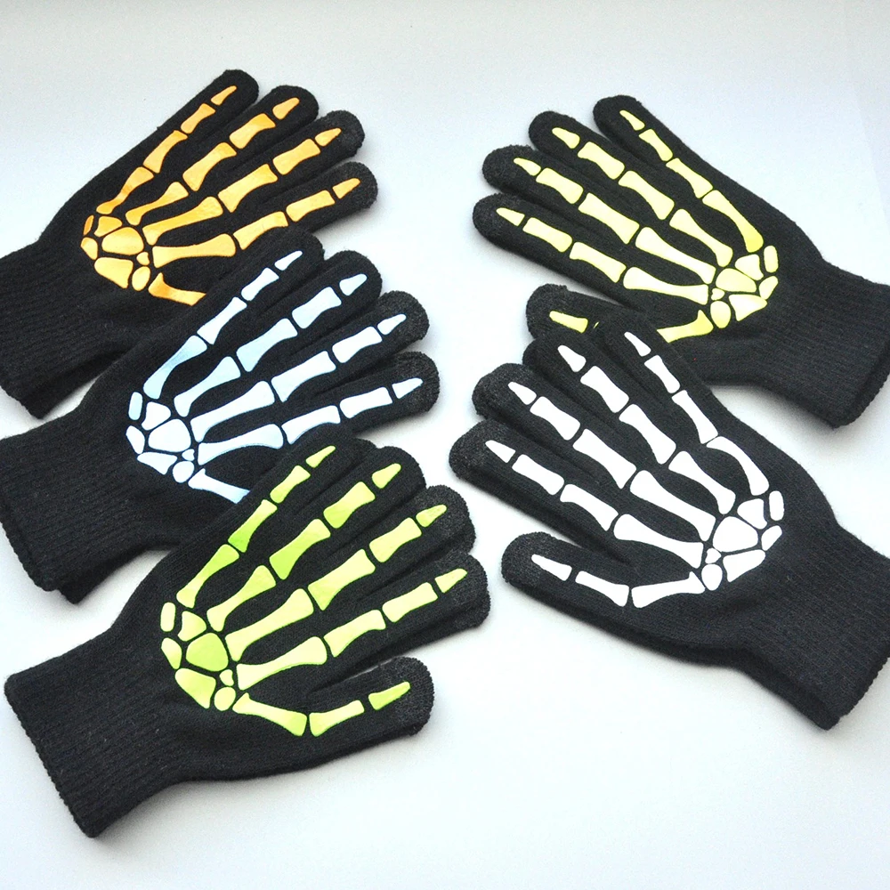

Halloween Knitting Luminous Finger Gloves Hand Claw Print Festival Decoration Cycling Warmer Gloves New Trendy Party Atmosphere
