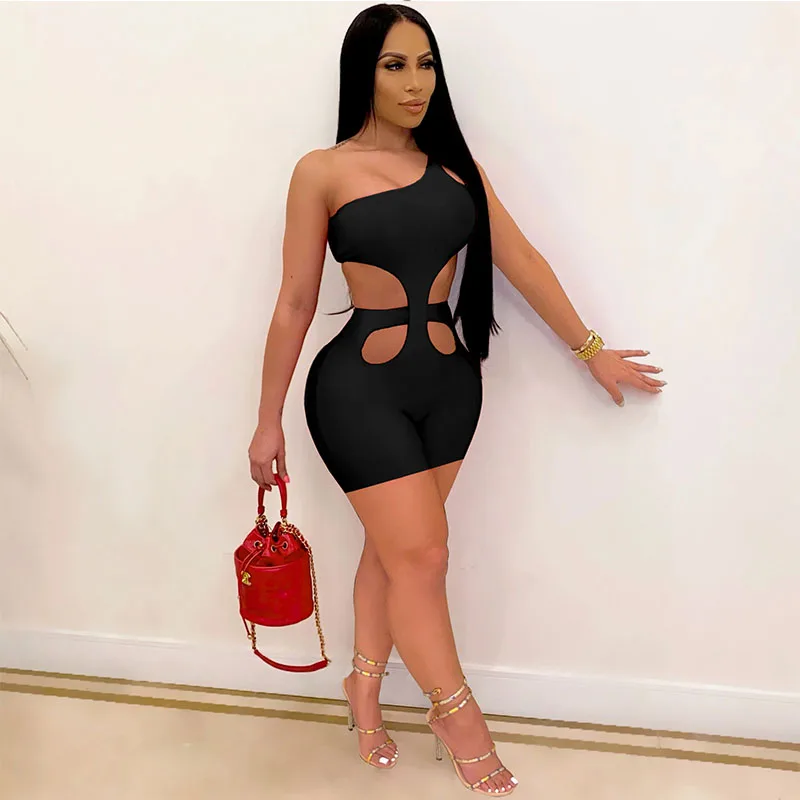 

Sexy Hollow Out Playsuit Summer Clothes for Women Jumpsuit Shorts One Shoulder Bodysuit One Piece Rompers Birthday Outfits Y2K