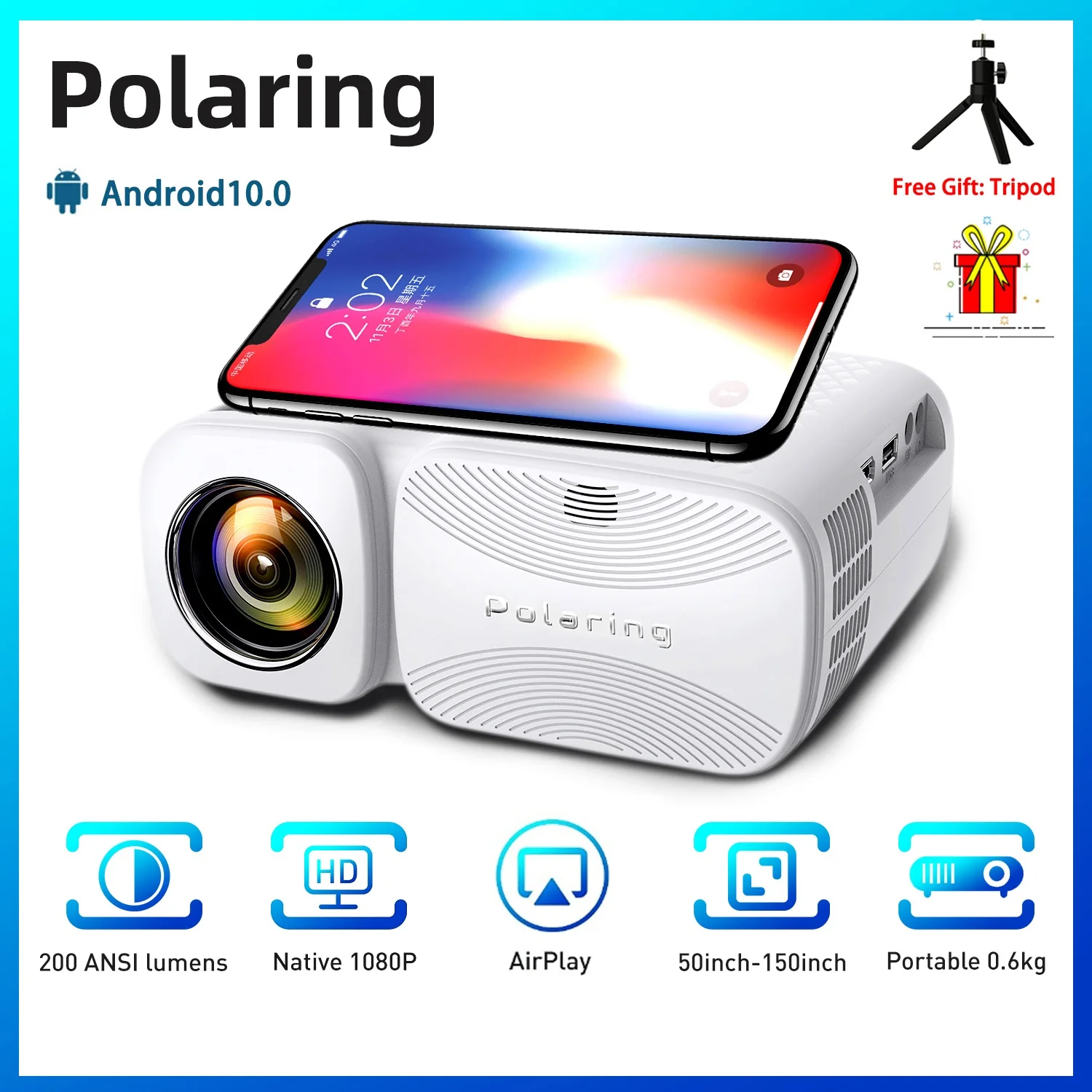 

Polaring A1 A1Pro Native 1080P Digital Projector Video Projetor 2.4&5G Wifi 4000-6000 Lumens 200-250ANSI Cinema Game
