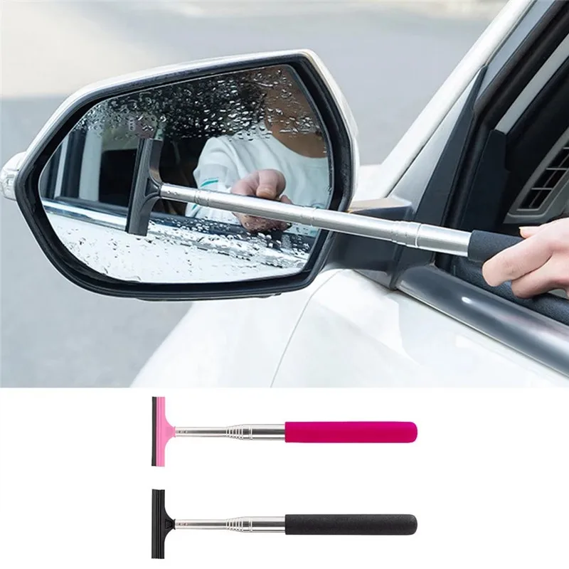 Car Rearview Mirror Wiper Telescopic Auto Mirror Squeegee Cleaner 98cm Long Handle Car Cleaning Tool Mirror Glass Mist Cleaner