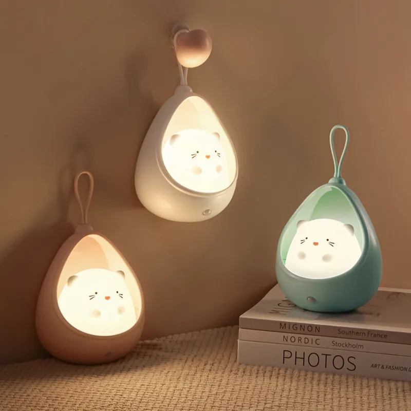 Cute Animal LED Night Light Sensor Control Human Induction Silicone Lamp For Children Kids Bedroom USB Rechargeable Dropshipping