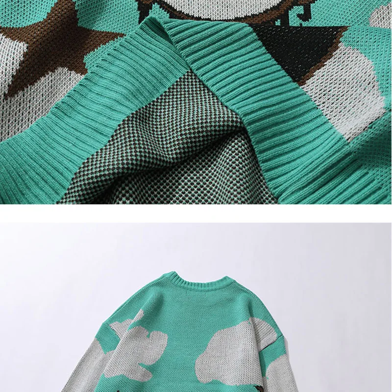 Harajuku vintage cartoon anime knitted sweater men winter oversized rock hip hop rap pullover women jumper ugly sweater