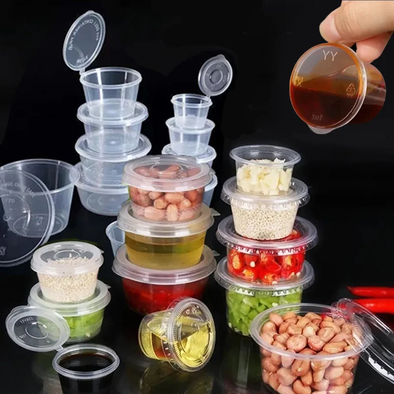 

10PCS Disposable Sauce Seal Box Mini Transparent Plastic Sealed Box Sauce Spices Storage Container Box with Lids Kitchen Tools