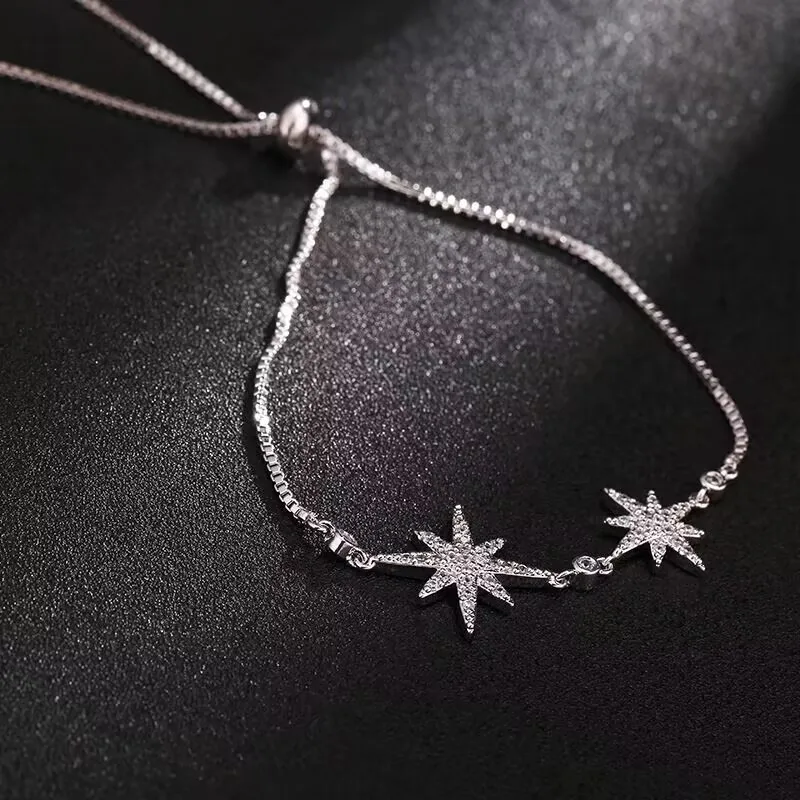 

Wholesale Fashion jewelry Crystal from zircon micro-set rice word eight-pointed star pull bracelet bracelet for woman