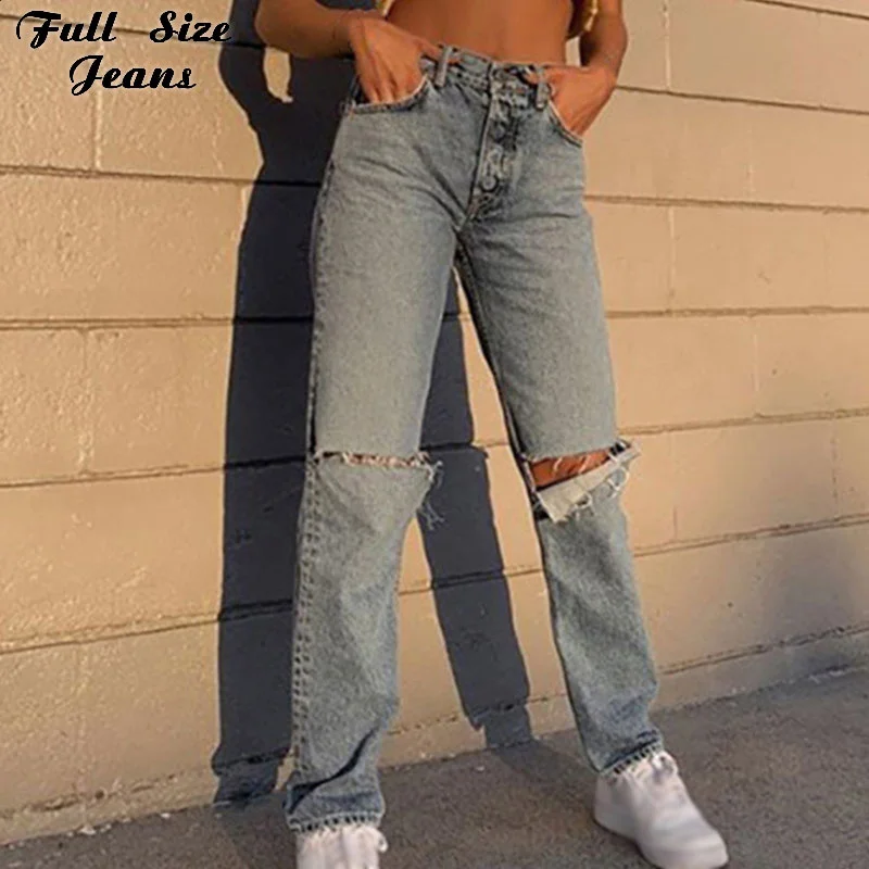 

Винтажные рваные мешковатые прямые женские джинсовые брюки в стиле Харадзюку, уличные свободные джинсы в стиле Харадзюку с завышенной талией, повседневные широкие брюки