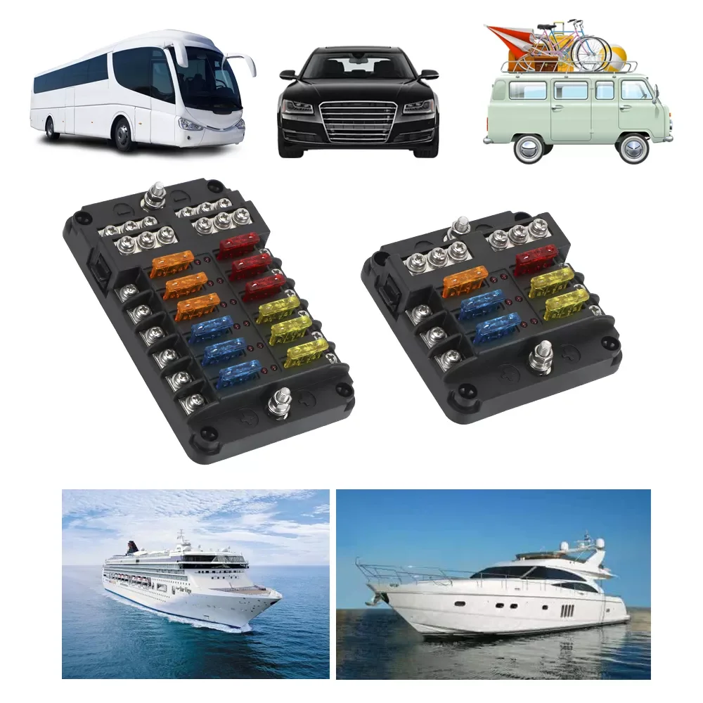 

Accesorios para auto 12V 32V M5 Stud With LED Indicator Light 6 Ways 12 Ways Blade Fuse Block For Auto Vehicle Car Marine Fuse