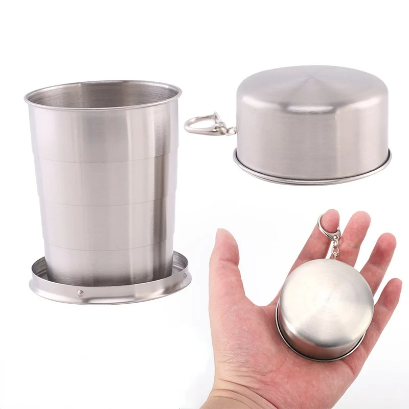 

1pcs 75ml/150ml/250ml Portable Stainless Steel Folding Cup Telescopic Mug for Tea with Keychain Handcup Outdoor Travel Camping